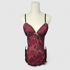 Passion Forever French Maid Red & Black Lace Babydoll Lingerie